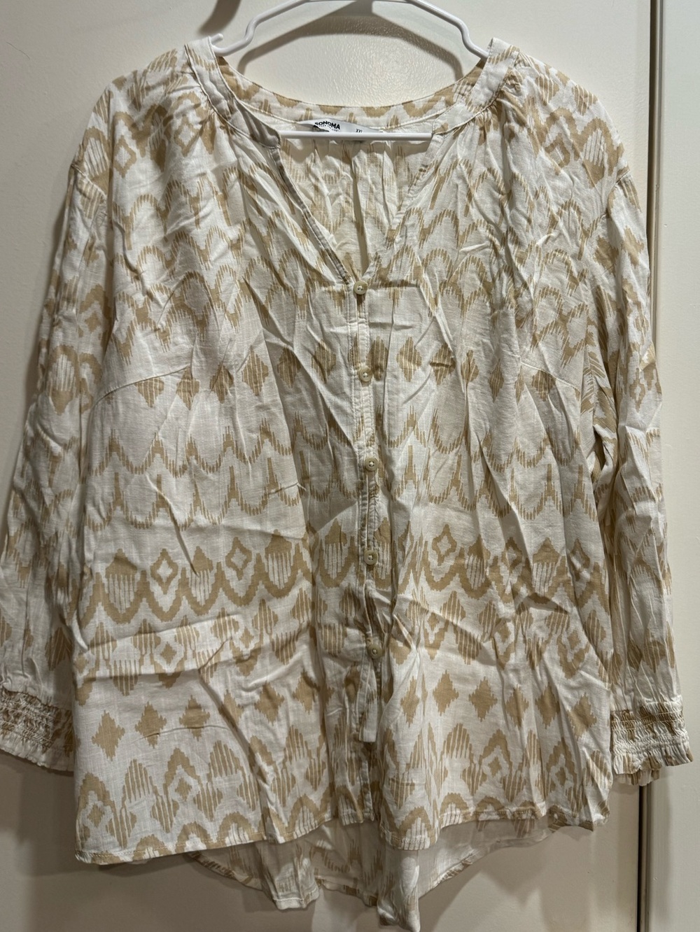 XXL Sonoma Cream and Tan Button-Front Printed Blouse